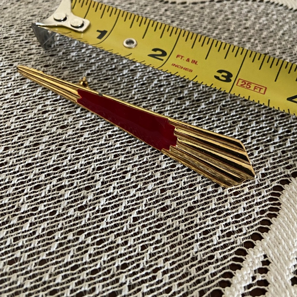 Gold and Red Geometric Brooch